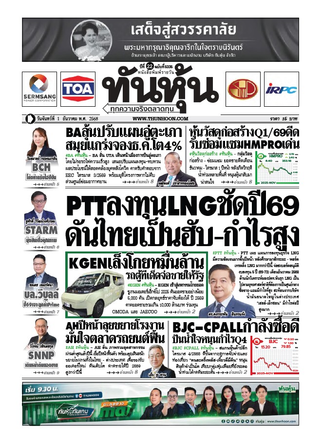 ทันหุ้น 01 ธันวาคม 2568