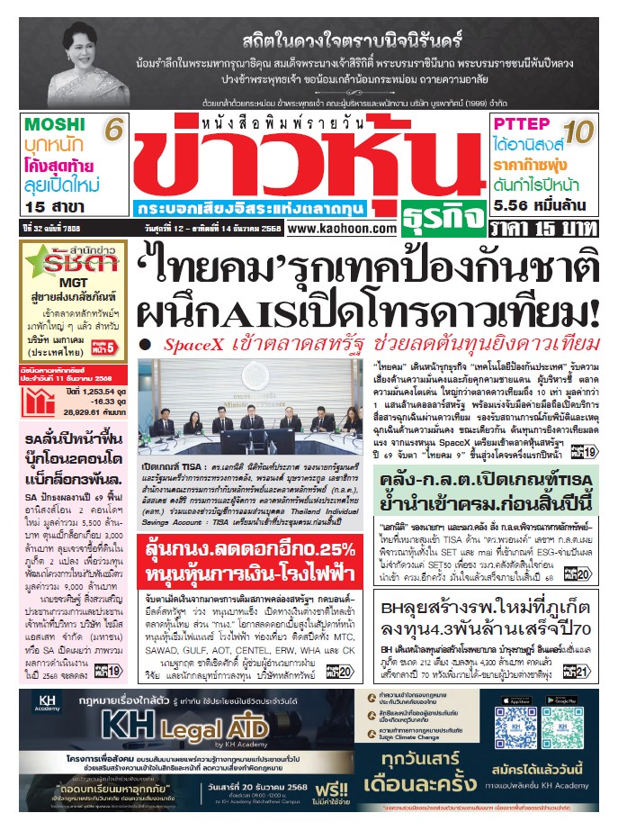 ข่าวหุ้น 12-14 ธันวาคม 2568