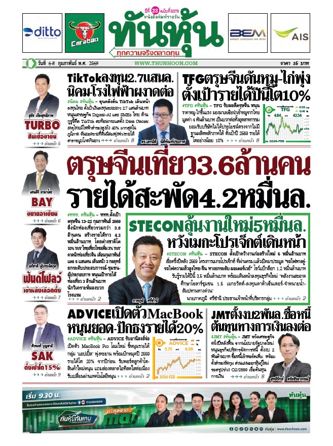ทันหุ้น 6 - 9 กุมภาพันธ์ 2569